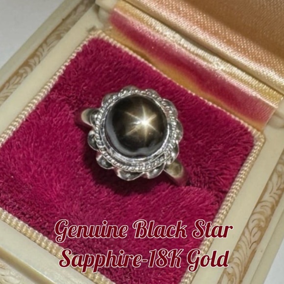 RARE! Star Sapphire Estate Ring 18K Gold Size about 7.5 Genuine Black Sapphire - Picture 4 of 17